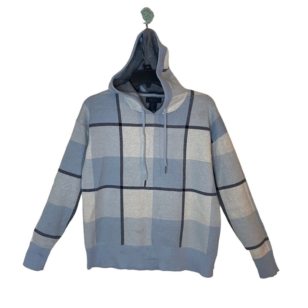 Rachel Rachel Roy Sweater Size M Womens Pullover Hoodie Blue‎ Black White Plaid